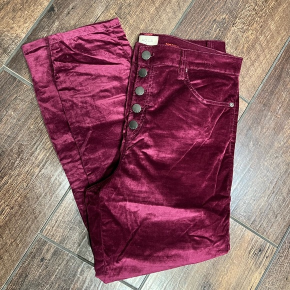 Alice‎ & Olivia STRETCH VELVET Good High Rise Exposed Skinny Jeans Maroon PURPLE - Picture 3 of 8